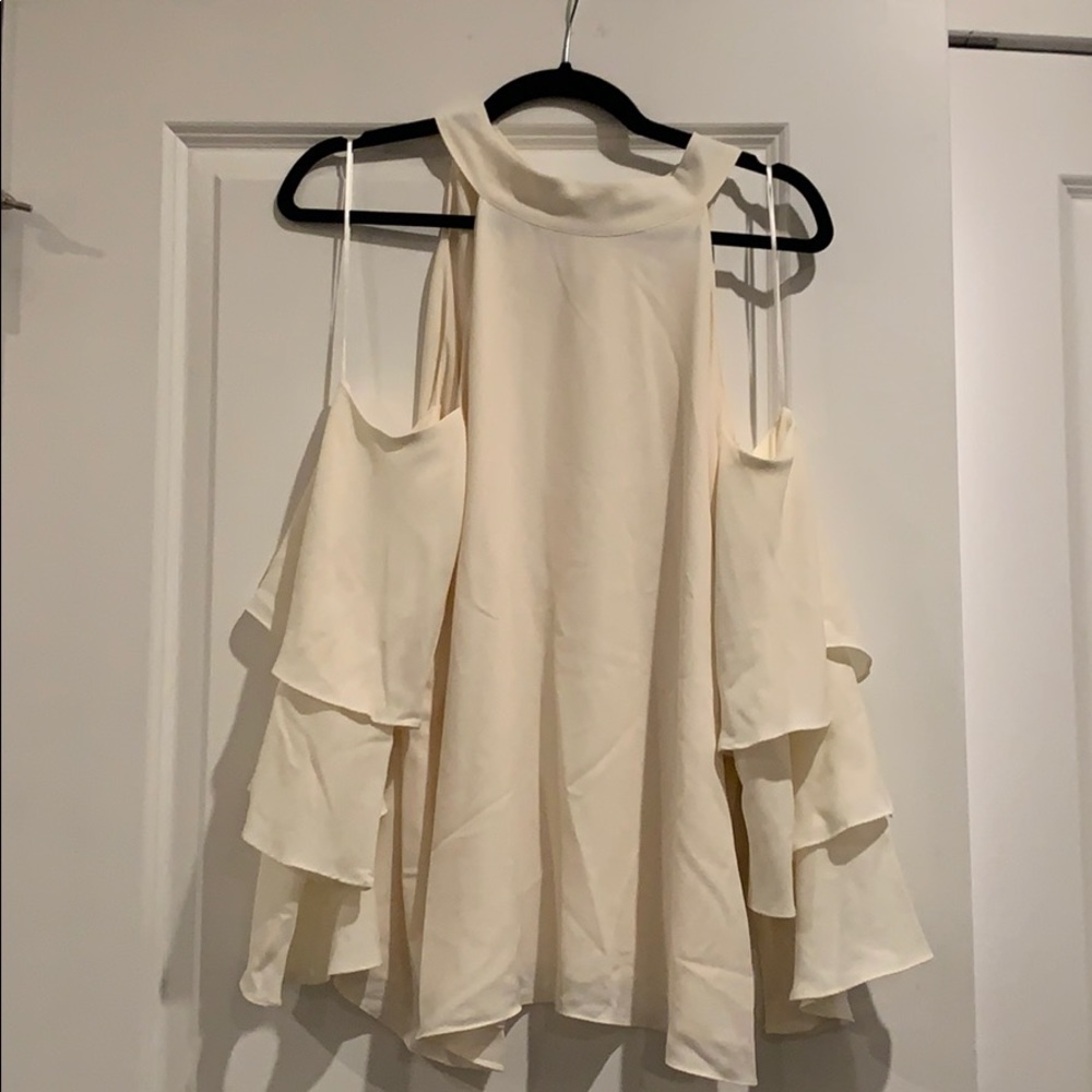 NWT High Neck open shoulder flowy top